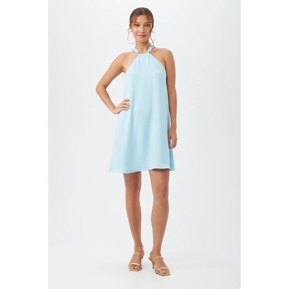 NWT $298 Trina Turk Baby Blue Aliyas Mini Shift Dress Sz M Old Money Resort Chic